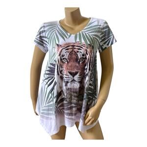BIG BANG USA Womens Size Medium Short Sleeve Embellished Tiger Print T Shirt